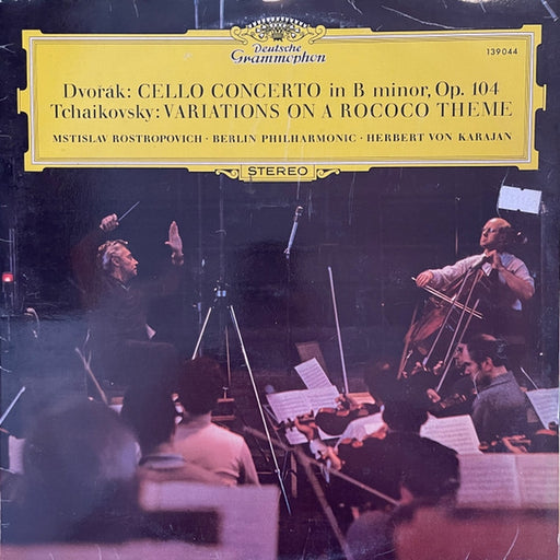 Antonín Dvořák, Pyotr Ilyich Tchaikovsky, Berliner Philharmoniker, Herbert von Karajan, Mstislav Rostropovich – Cello Concerto In B Minor, Op. 104 / Variations On A Rococo Theme (LP, Vinyl Record Album)