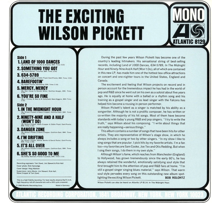 Wilson Pickett – The Exciting Wilson Pickett (Mono, Atlantic 75 Series, Clear Vinyl,) LP vinyl record, image 2 of 3