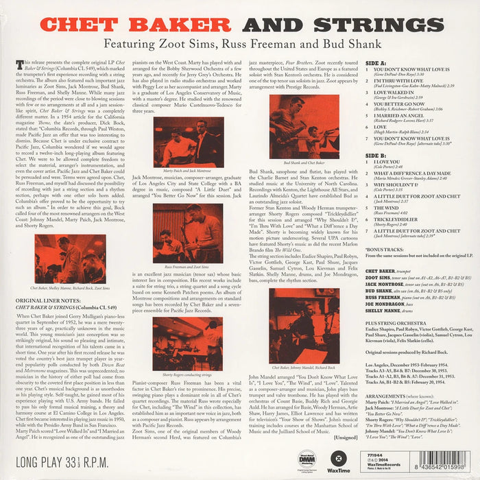 Chet Baker – Chet Baker & Strings LP vinyl record, image 2 of 2