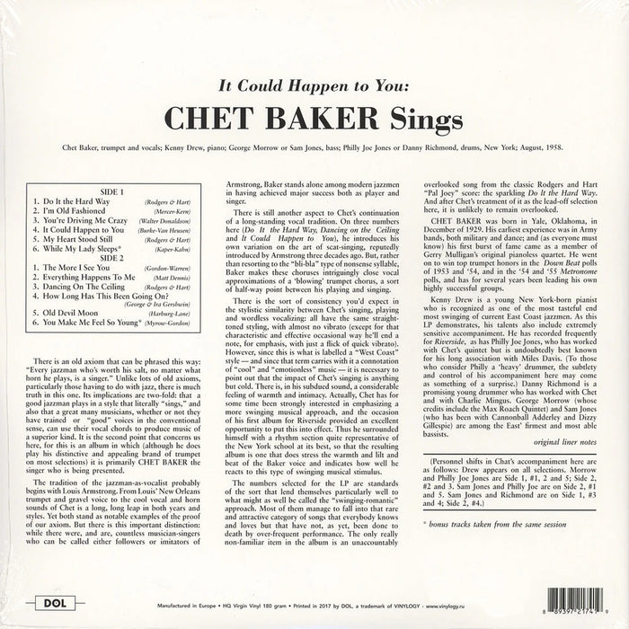 Chet Baker – It Could Happen To You - Chet Baker Sings (DOL) LP vinyl record, image 2 of 3