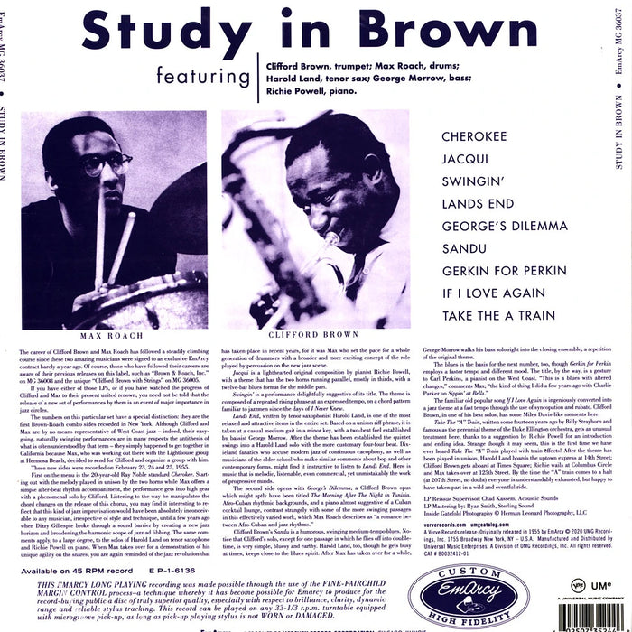 Clifford Brown And Max Roach – Study In Brown (180g, QRP, EmArcy, Acoustic Sounds Series) LP vinyl record, image 2 of 3