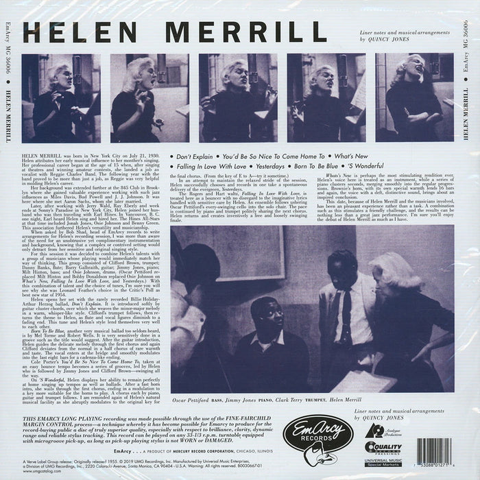 Helen Merrill – Helen Merrill (200g, Mono Analogue Productions, QRP) LP vinyl record, image 2 of 2