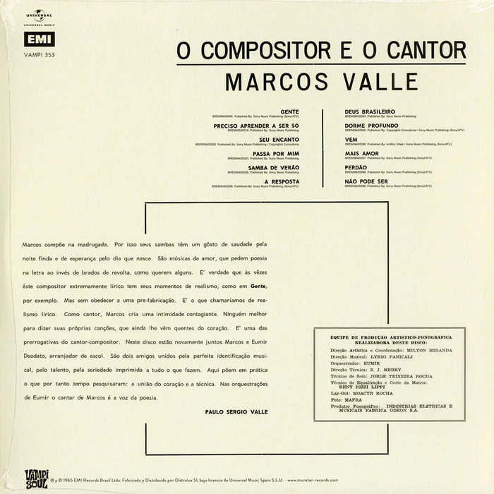 Marcos Valle – O Compositor E O Cantor LP vinyl record, image 2 of 3