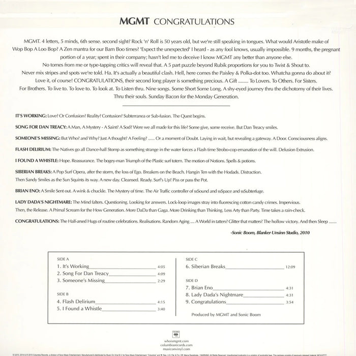 MGMT – Congratulations (2xLP) LP vinyl record, image 2 of 3