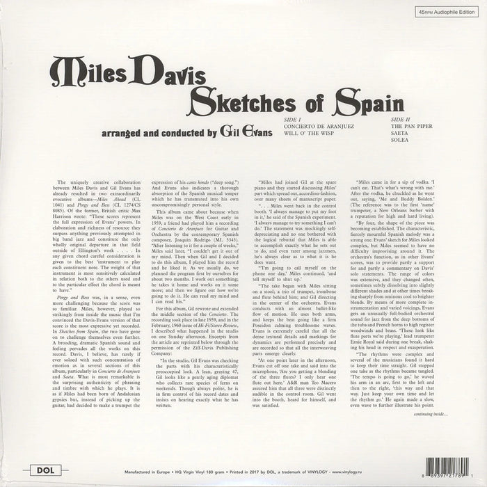 Miles Davis – Sketches Of Spain (DOL) LP vinyl record, image 2 of 3