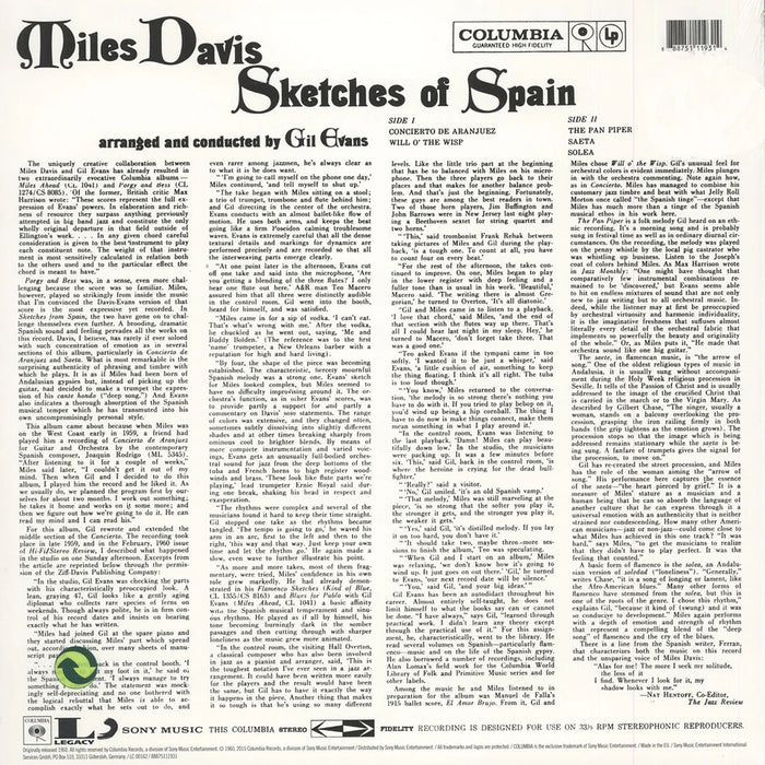 Miles Davis – Sketches Of Spain LP vinyl record, image 2 of 2