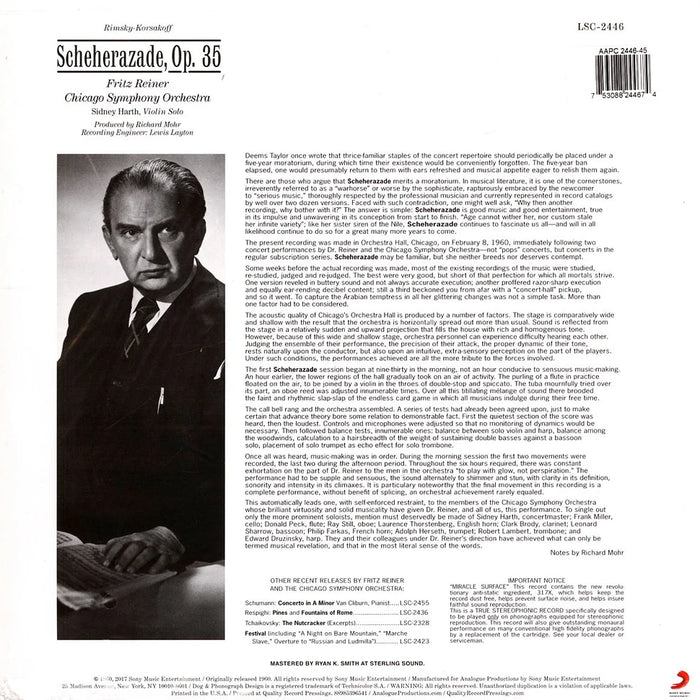 Nikolai Rimsky-Korsakov, Fritz Reiner, The Chicago Symphony Orchestra – Scheherazade (2xLP 45 RPM Analogue Productions QRP) LP vinyl record, image 2 of 2