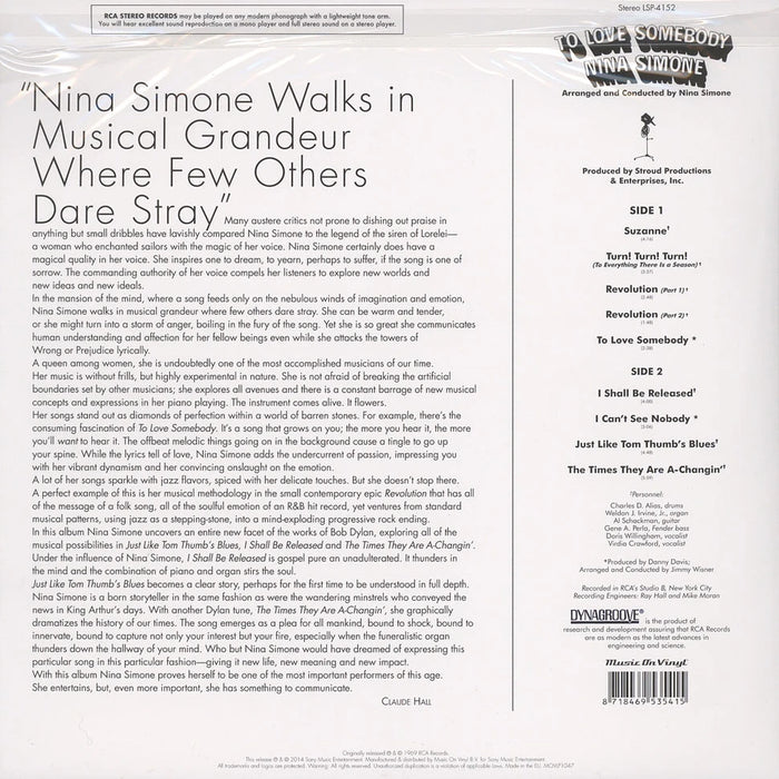 Nina Simone – To Love Somebody LP vinyl record, image 2 of 2