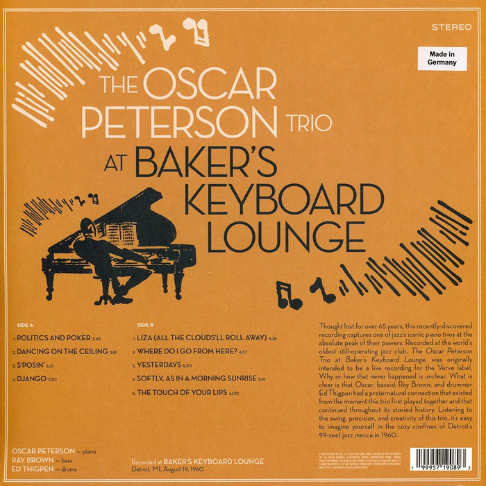 The Oscar Peterson Trio – At Baker's Keyboard Lounge (Verve) LP vinyl record, image 2 of 3