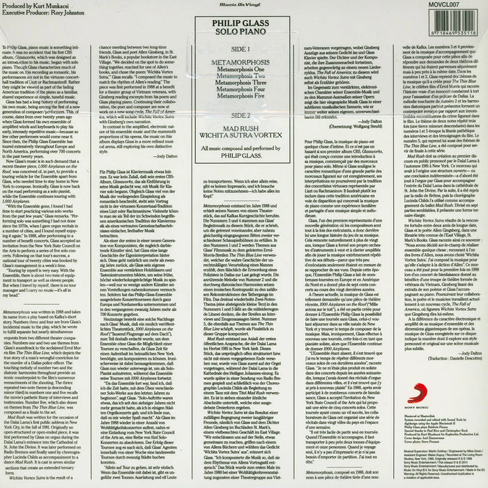 Philip Glass – Solo Piano LP vinyl record, image 2 of 2