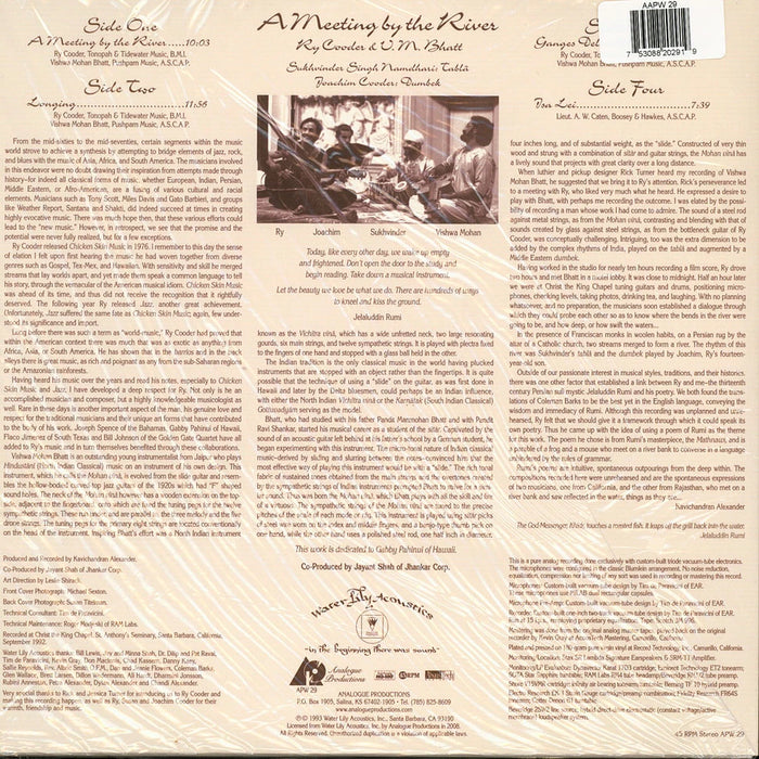 Ry Cooder & V.M. Bhatt - Meeting By the River (2xLP, 180g, QRP, Analogue Productions) LP vinyl record, image 2 of 2