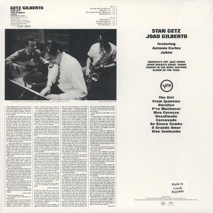 Getz / Gilberto – Stan Getz, João Gilberto, Antonio Carlos Jobim LP vinyl record, image 2 of 2