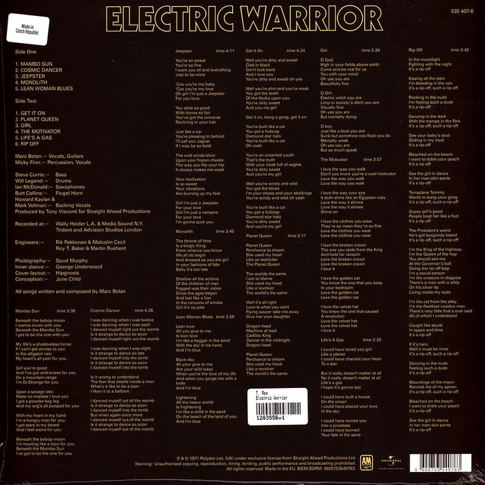 T. Rex – Electric Warrior LP vinyl record, image 3 of 3