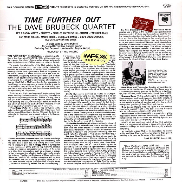 The Dave Brubeck Quartet – Time Further Out (1xLP, Miro Reflections, Impex) LP vinyl record, image 2 of 2