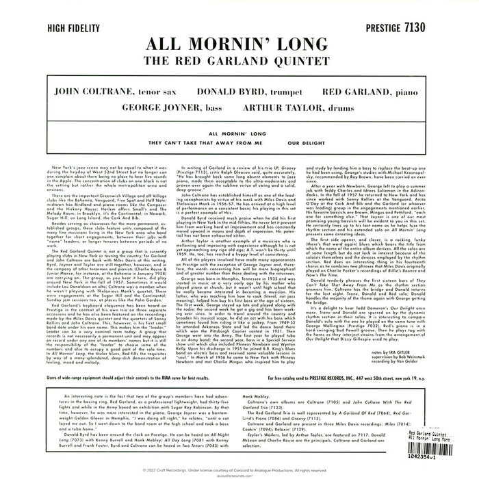 The Red Garland Quintet – All Mornin' Long (Mono, Analogue Products) LP vinyl record, image 2 of 2