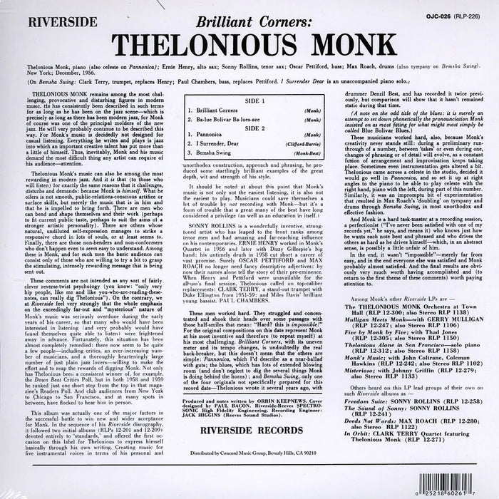 Thelonious Monk – Brilliant Corners (OJC) LP vinyl record, image 2 of 3