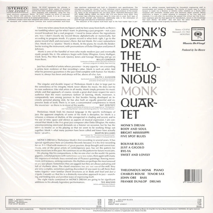 Monk's Dream – The Thelonious Monk Quartet (Music On Vinyl) LP vinyl record, image 2 of 2