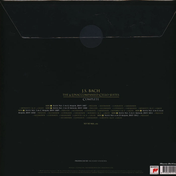 Yo-Yo Ma – J.S. Bach - Unaccompanied Cello Suites (Complete) (3xLP) LP vinyl record, image 2 of 2