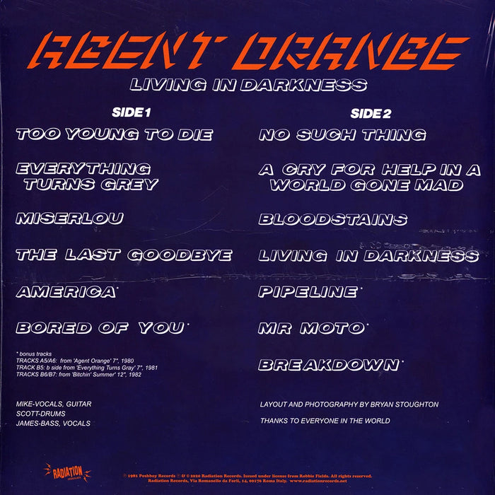 Agent Orange – Living In Darkness LP vinyl record, image 2 of 3