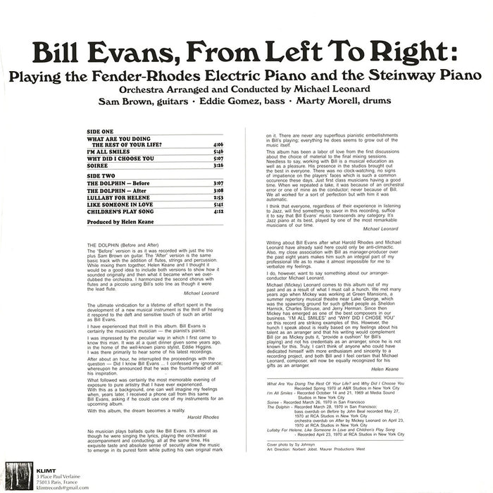 Bill Evans – From Left To Right LP vinyl record, image 2 of 2