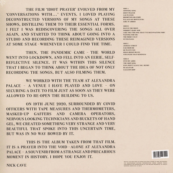 Nick Cave – Idiot Prayer: Nick Cave Alone at Alexandra Palace (2xLP) LP vinyl record, image 2 of 3