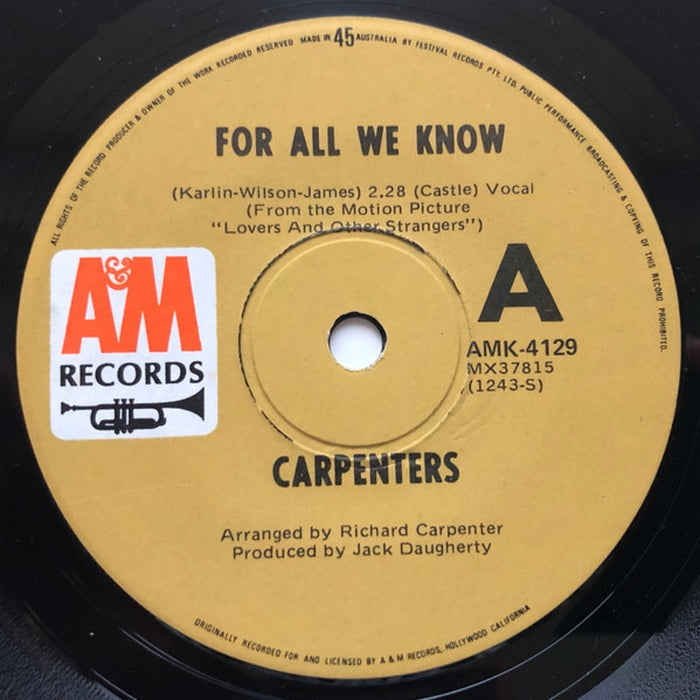 Carpenters – For All We Know (LP, Vinyl Record Album)
