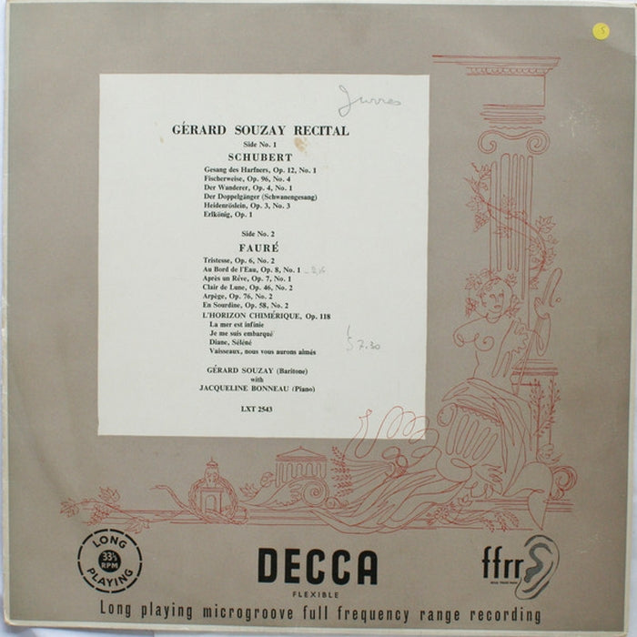 Gérard Souzay, Jacqueline Bonneau, Franz Schubert, Gabriel Fauré – Recital (LP, Vinyl Record Album)