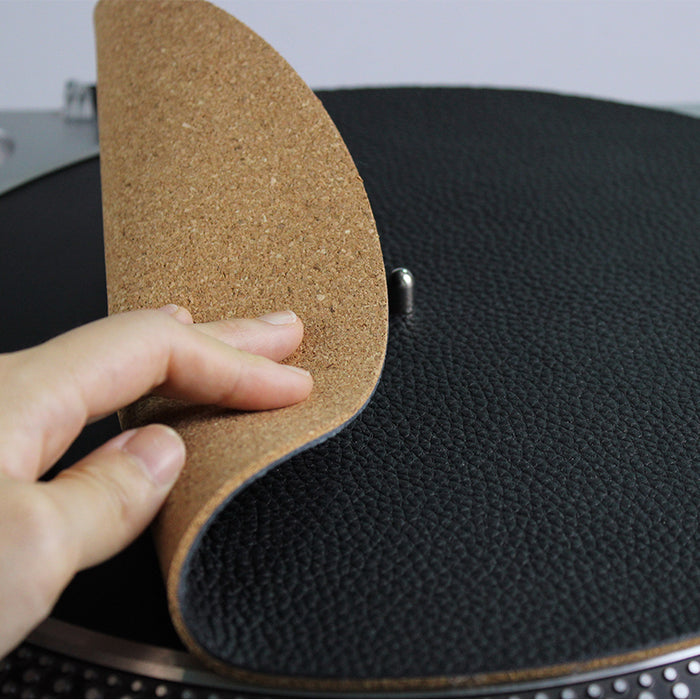 Genuine Leather & Cork LP Slip Mat - Black
