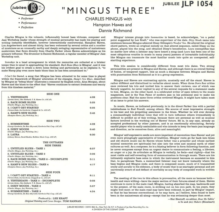 Charles Mingus, Hampton Hawes, Dannie Richmond – Mingus Three (2xLP) LP vinyl record, image 3 of 3