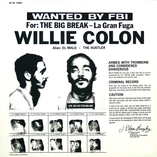 Willie Colón – Wanted By FBI / The Big Break - La Gran Fuga (LP, Vinyl Record Album)