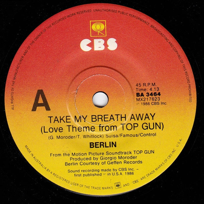 Berlin – Take My Breath Away (Love Theme From Top Gun) (LP, Vinyl Record Album)