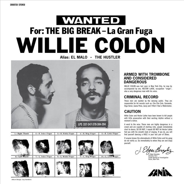 Willie Colón – Wanted By FBI / The Big Break - La Gran Fuga (LP, Vinyl Record Album)