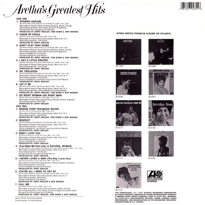 Aretha's Greatest Hits – Aretha Franklin LP vinyl record, image 2 of 2