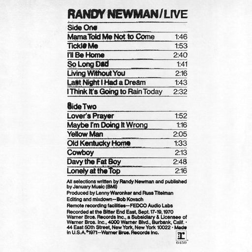 Randy Newman – Live (LP, Vinyl Record Album)