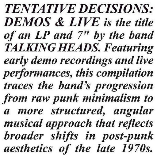 Talking Heads - Tentative Decisions: Demos & Live (LP+7") - Image 1