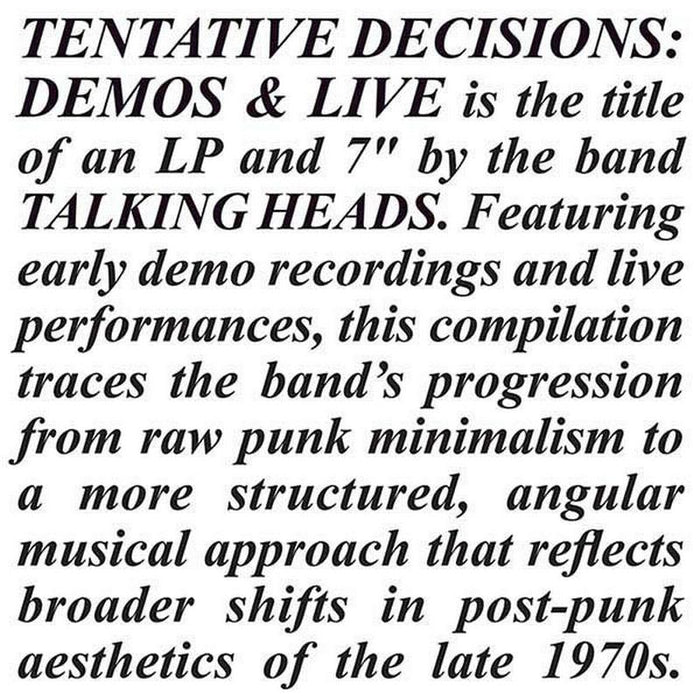 Talking Heads - Tentative Decisions: Demos & Live (LP+7") - Image 1