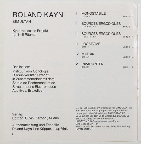 Roland Kayn – Simultan (3xLP) LP vinyl record, image 4 of 10