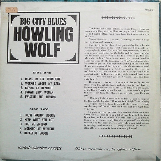 Howlin' Wolf – Big City Blues LP vinyl record, image 2 of 4