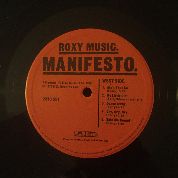 Roxy Music – Manifesto LP vinyl record, image 4 of 4