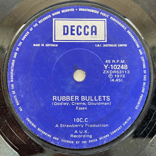 10cc – Rubber Bullets 7" vinyl record, image 1 of 2