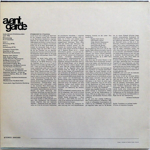Karlheinz Stockhausen, Collegium Vocale Köln, Wolfgang Fromme – Stimmung LP vinyl record, image 2 of 4
