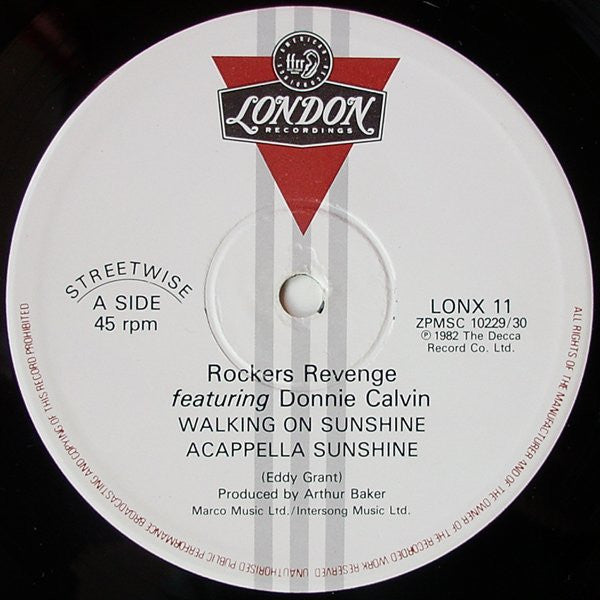 Rockers Revenge, Donnie Calvin – Walking On Sunshine 12" vinyl record, image 2 of 3