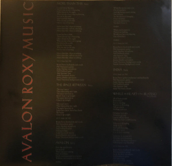 Roxy Music – Avalon LP vinyl record, image 5 of 6