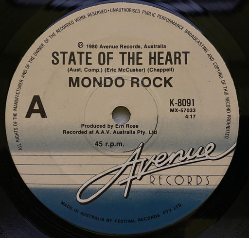 Mondo Rock – State Of The Heart 7" vinyl record, image 1 of 2