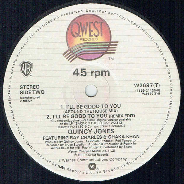 Quincy Jones, Ray Charles, Chaka Khan – I'll Be Good To You 7" vinyl record, image 4 of 4