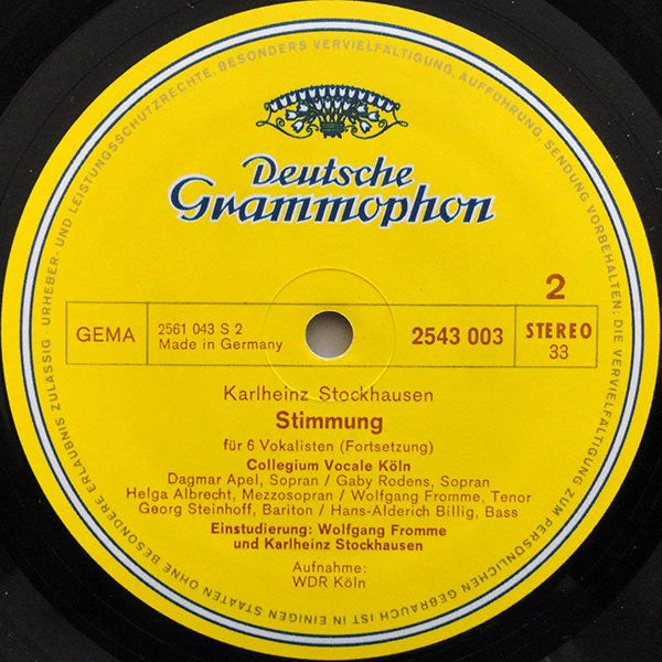 Karlheinz Stockhausen, Collegium Vocale Köln, Wolfgang Fromme – Stimmung LP vinyl record, image 4 of 4