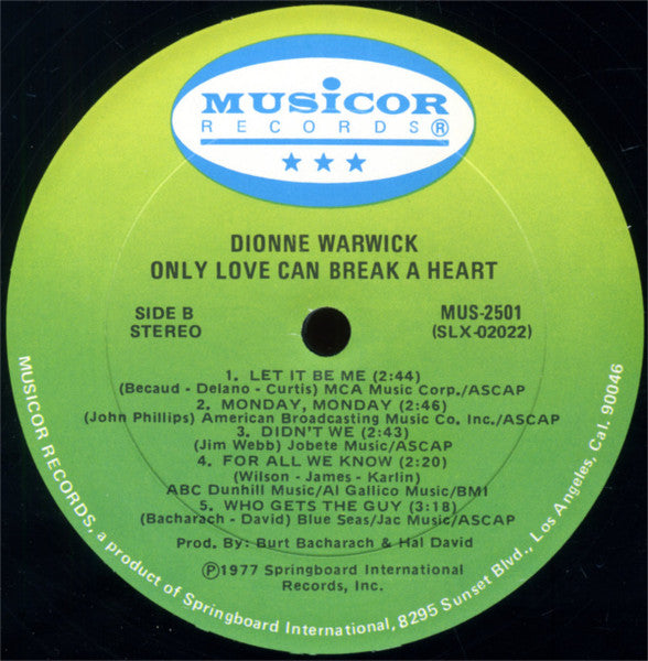 Dionne Warwick – Only Love Can Break A Heart LP vinyl record, image 4 of 4