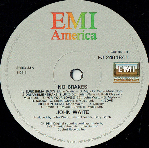 John Waite – No Brakes LP vinyl record, image 4 of 6