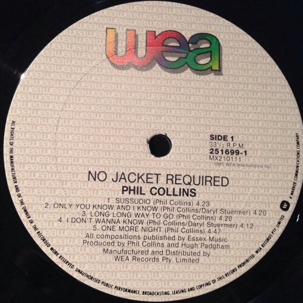 Phil Collins – No Jacket Required LP vinyl record, image 3 of 4