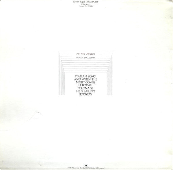 Jon & Vangelis – Private Collection LP vinyl record, image 2 of 6